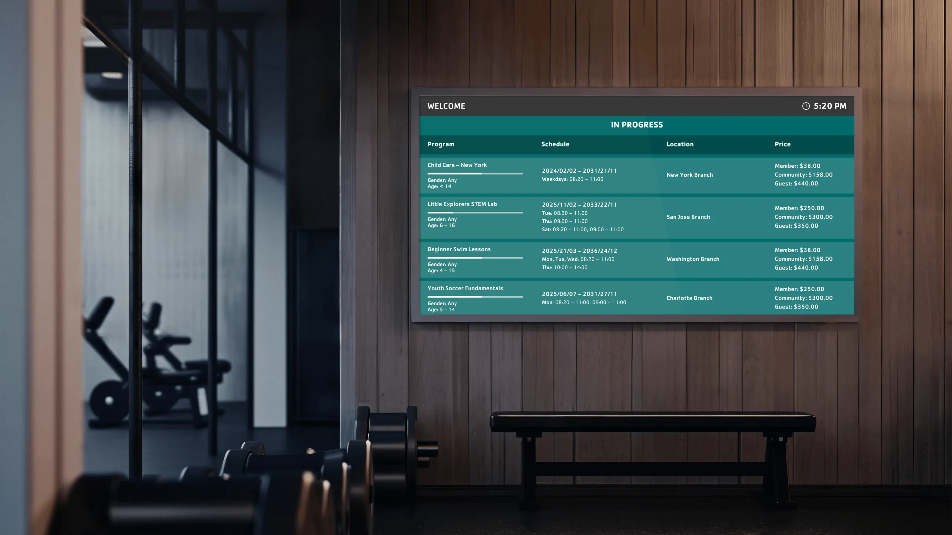 Class & activity listings