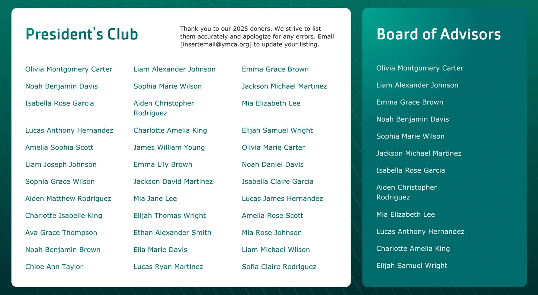President’s Club board of advisors recognition display