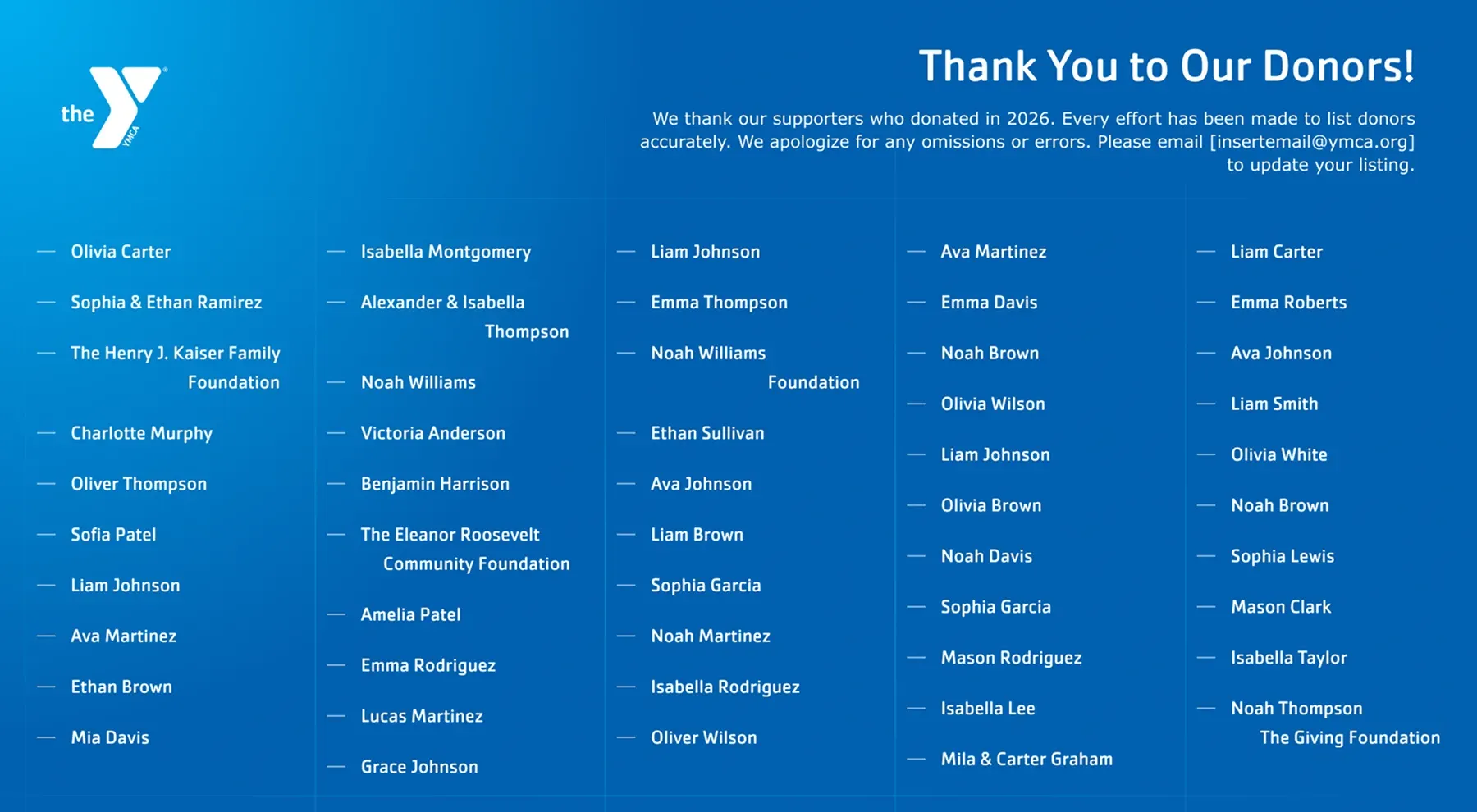 Thank you donors giving level listing